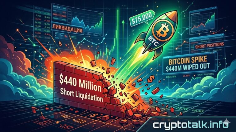 Резкий рост биткоина к $75 000 спровоцировал ликвидацию коротких позиций на $440 млн
