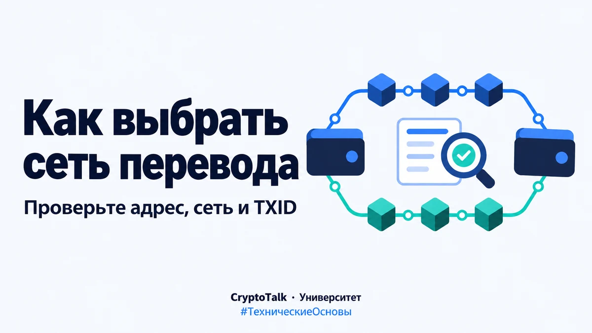 Две сетевые цепочки соединяют адреса отправителя и получателя, а карточка с лупой и отметкой показывает проверку TXID.