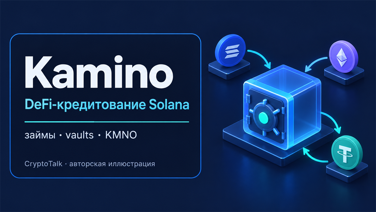 Обложка обзора Kamino Finance о кредитовании, vaults и ликвидности Solana; авторская иллюстрация CryptoTalk
